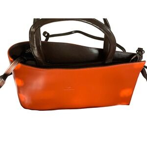Daniela Moda Orange Leather Handbag Crossbody Bag Brown Trim Satchel